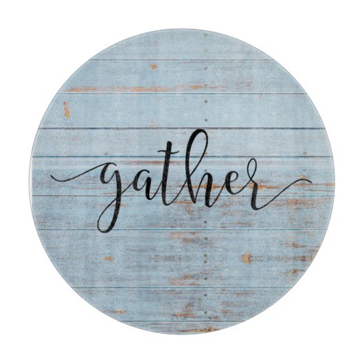 Country Blue Farmhouse Script Rustic Wood Snijplank (Voorkant)