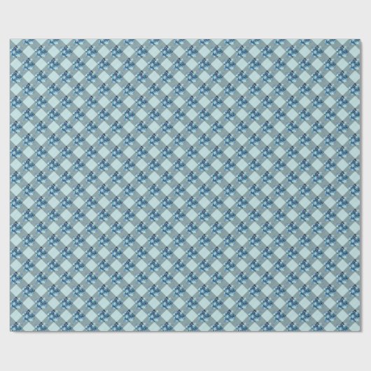 Country Blue Gingham Floral Boeket Wrapping Paper Cadeaupapier (Vlak)