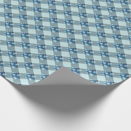 Country Blue Gingham Floral Boeket Wrapping Paper Cadeaupapier (Hoek)