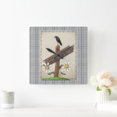 Country Blue Gingham Welcome Friends Vierkante Klok (Huis)