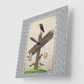 Country Blue Gingham Welcome Friends Vierkante Klok (Hoek)