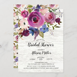 Country Blue Plum Floral Bridal Shower Kaart