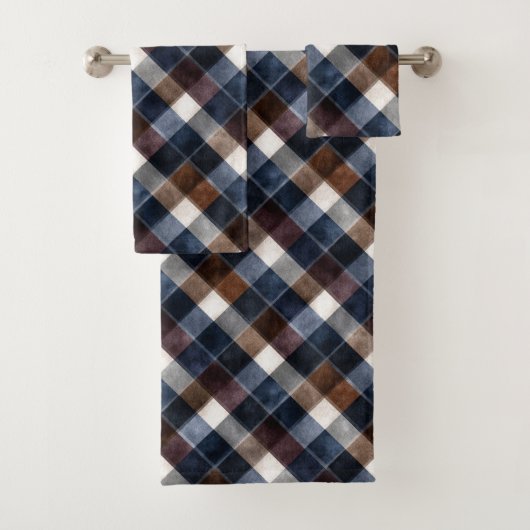 Country Blue Red White Grey Squares Bad Handdoek (Insitu)