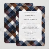 Country Blue Red White Squares Wedding Kaart (Voorkant / Achterkant)