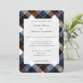 Country Blue Red White Squares Wedding Kaart (Staand voorkant)