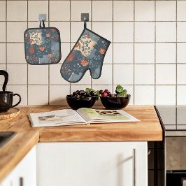 Country Blue Roest Rustieke Boerderijstijl Ovenwant & Pannenlap Set