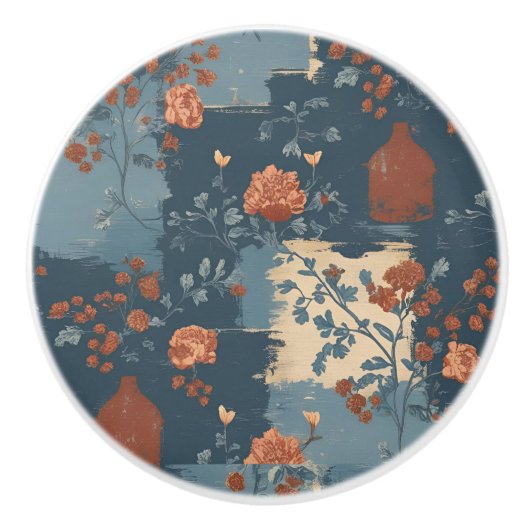 Country Blue Rust Rustic Farmhouse Short Keramische Knop (Voorkant)