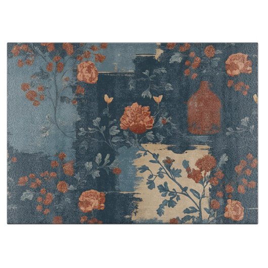 Country Blue Rust Rustieke Boerderij Glas Snijplank (Voorkant)