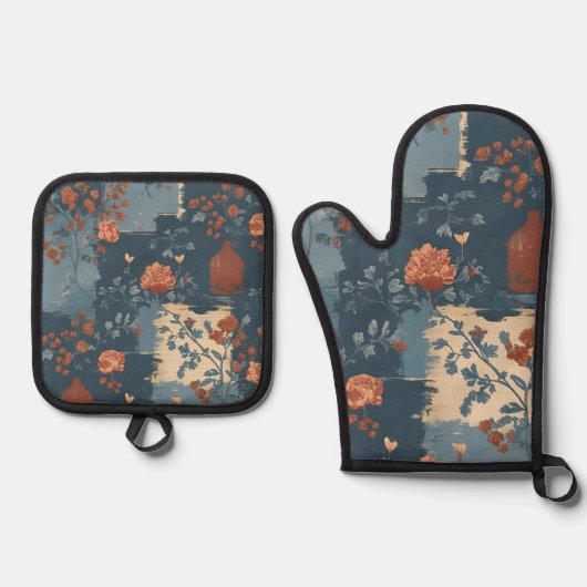 Country Blue Rust rustieke boerderij Ovenwant & Pannenlap Set (Voorkant)