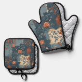 Country Blue Rust rustieke boerderij Ovenwant & Pannenlap Set (Voorkant / Achterkant)