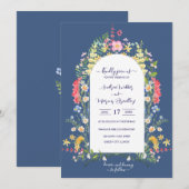 Country Blue Rustic Wildflower Waterverven Kaart (Voorkant / Achterkant)