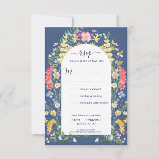 Country Blue Rustic Wildflower Waterverven RSVP Kaartje