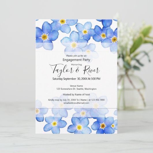 Country Blue-Vergeet-me-Nots Engagement Party Kaart (Staand voorkant)