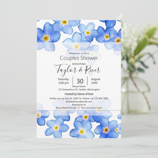 Country Blue Verget-Me-Nietjes Koppels Bruisparty Kaart (Staand voorkant)