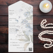 Country Blue Wildflowers op witte QR-code All In One Uitnodiging