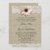 Country Blush Daisy en Lace Rustic Burlap Wedding Kaart (Voorkant / Achterkant)