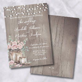 Country Blush Rozen Rustiek Hout Wedding Kaart