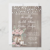 Country Blush Rozen Rustiek Hout Wedding Kaart (Voorkant)