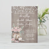 Country Blush Rozen Rustiek Hout Wedding Kaart (Staand voorkant)