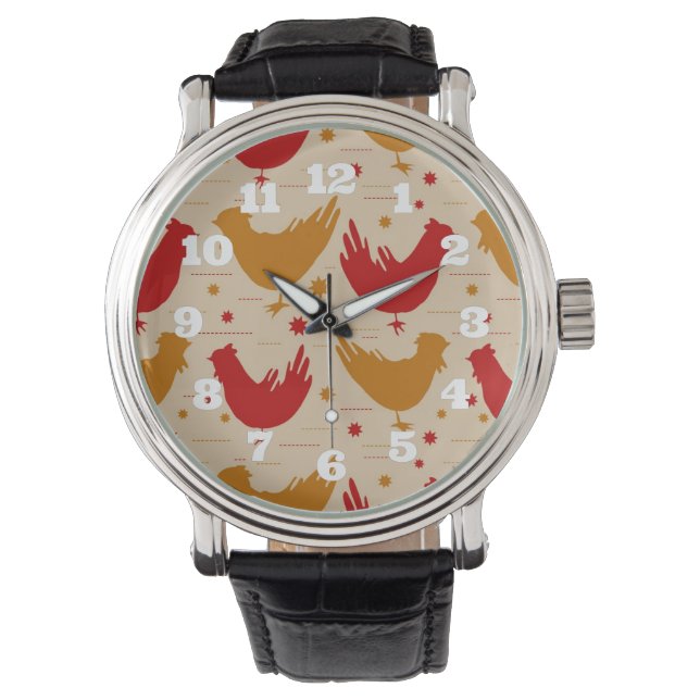 Country Boerderij Cabin Charm Chickens Roosters St Horloge (Voorkant)