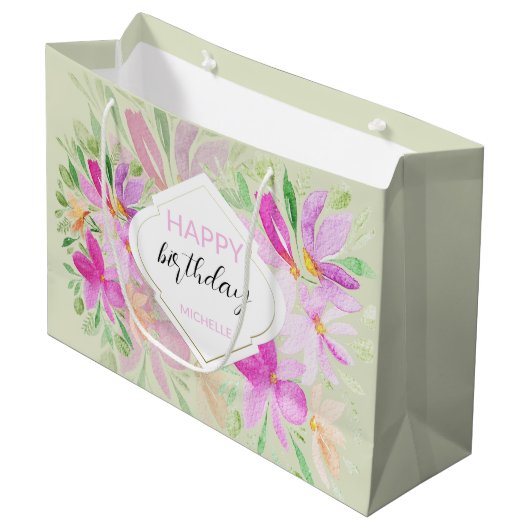 Country Boho Waterverf Lila Bloemen Edelachtig Groot Cadeauzakje (Voorkant Gekanteld)