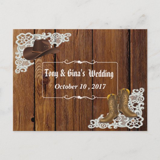 Country Boots & Lace Wedding RSVP Uitnodiging Briefkaart (Voorkant)