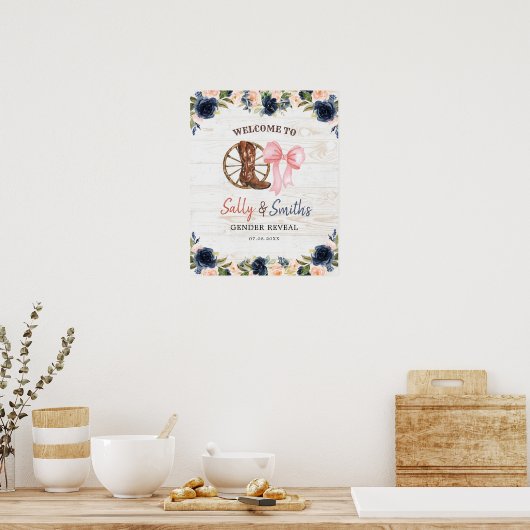 Country Boots of Bows Geslacht onthullen Welkomstb Poster (Keuken)