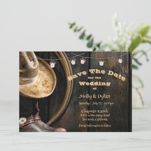 Country Boots Pet & Barnwood Bewaar de datum Kaart (Staand voorkant)