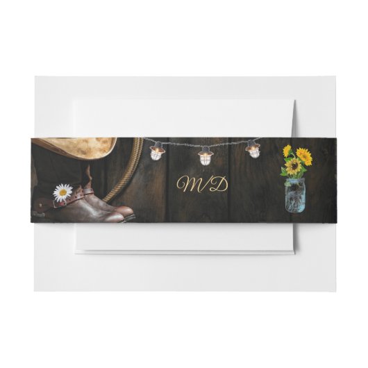 Country Boots Pet, Barnwood bruiloft Uitnodigingen Wikkel (Voorkant Voorbeeld)