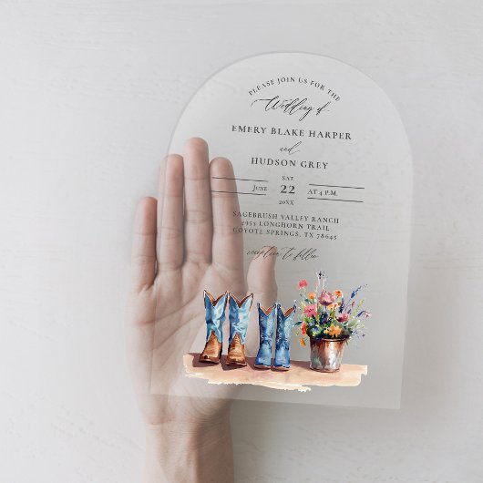 Country Boots Wildflowers Arch Clear Wedding Acryl Uitnodigingen