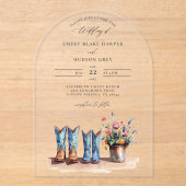 Country Boots Wildflowers Arch Clear Wedding Acryl Uitnodigingen (Voorkant)