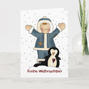 Country Boy en Penguin Christmas Wenskaart Feestdagen Kaart