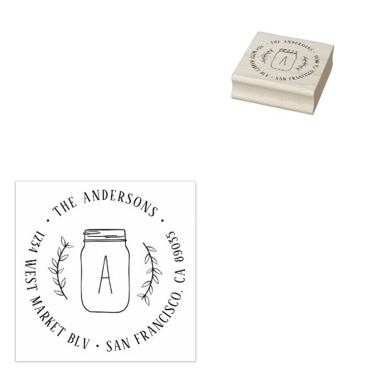 Country Branch & Mason Jar Initiaal Retouradres Rubberstempel (Gestempeld)
