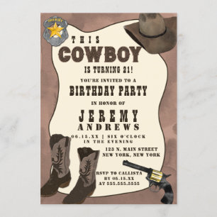 Country Brown Cowboy Waterverf Verjaardag Kaart