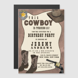 Country Brown Cowboy Waterverf Verjaardag Magnetische Uitnodiging