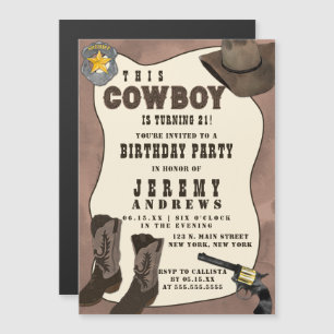 Country Brown Cowboy Waterverf Verjaardag Magnetische Uitnodiging