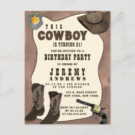 Country Brown Cowboy Waterverf Verjaardag Uitnodiging Briefkaart