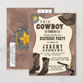 Country Brown Cowboy Waterverf Verjaardag Uitnodiging Briefkaart (Voorkant / Achterkant)