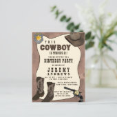 Country Brown Cowboy Waterverf Verjaardag Uitnodiging Briefkaart (Staand voorkant)