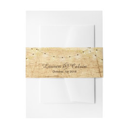 Country bruiloft buik band met lichten op hout uitnodigingen wikkel