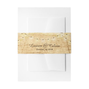 Country bruiloft buik band met lichten op hout uitnodigingen wikkel