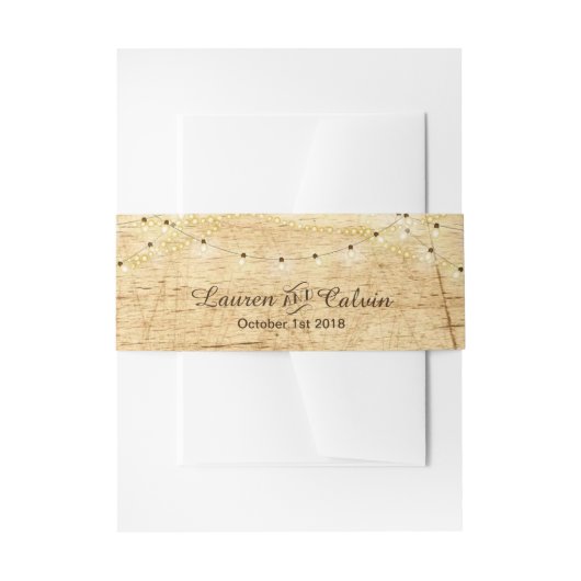 Country bruiloft buik band met lichten op hout uitnodigingen wikkel (Voorkant Voorbeeld)