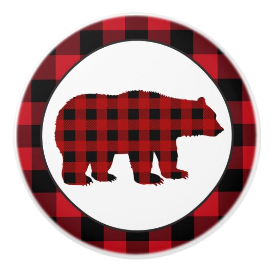 Country buffel geruite beer keukenknop keramische knop (Voorkant)