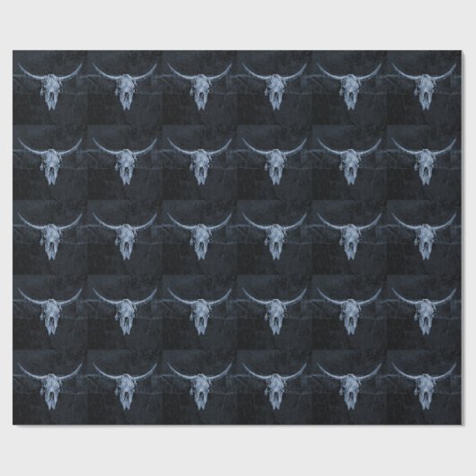 Country Bull Skull Zwart-wit Patroon Western Cadeaupapier (Vlak)