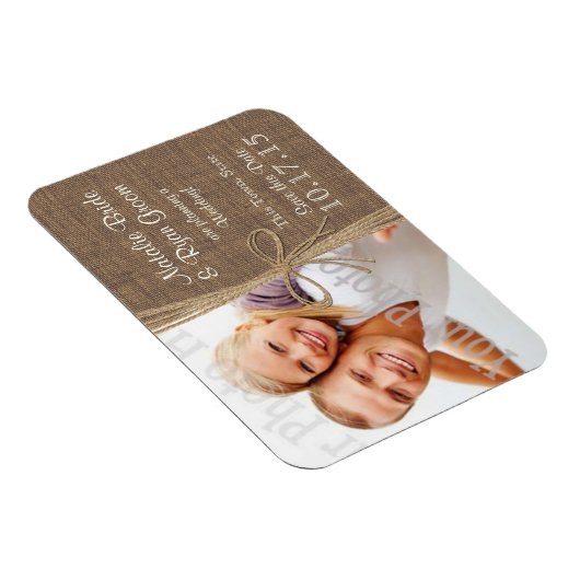 Country Burlap and Twine Save the Date Foto Magneet (Rechterzijde)