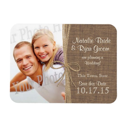 Country Burlap and Twine Save the Date Foto Magneet (Horizontaal)