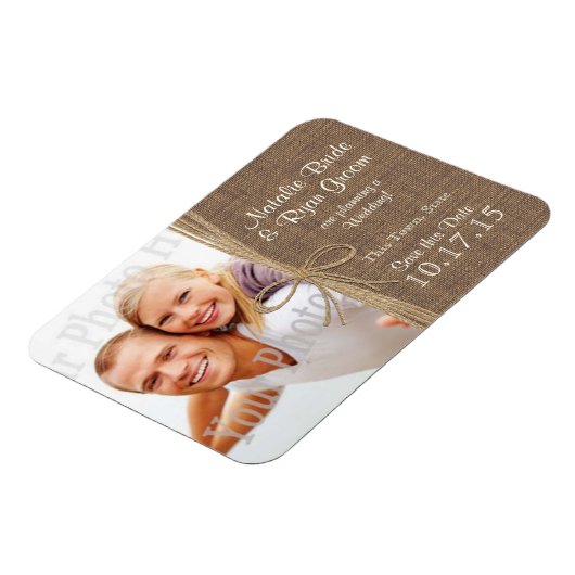 Country Burlap and Twine Save the Date Foto Magneet (Linkerzijde)