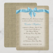 Country Burlap Baby Blauw Doop Kaart (Voorkant / Achterkant)