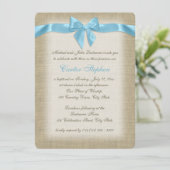 Country Burlap Baby Blauw Doop Kaart (Staand voorkant)