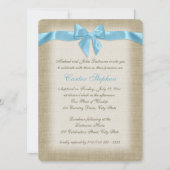 Country Burlap Baby Blauw Doop Kaart (Voorkant)